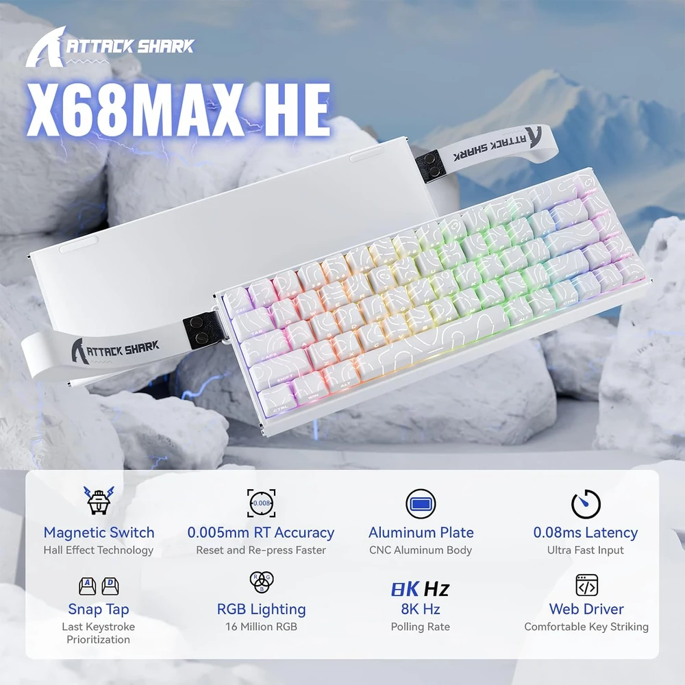 ATTACK SHARK žaidimų klaviatūra X68 MAX HE, 68 klavišų, USB-C, 8 kHz
