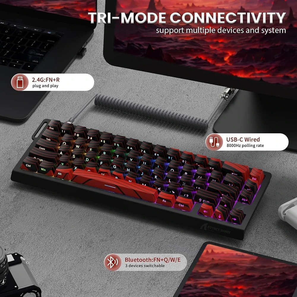ATTACK SHARK žaidimų klaviatūra X68 PRO HE, magnetiniai jungikliai, 8000 Hz, X68HE-308