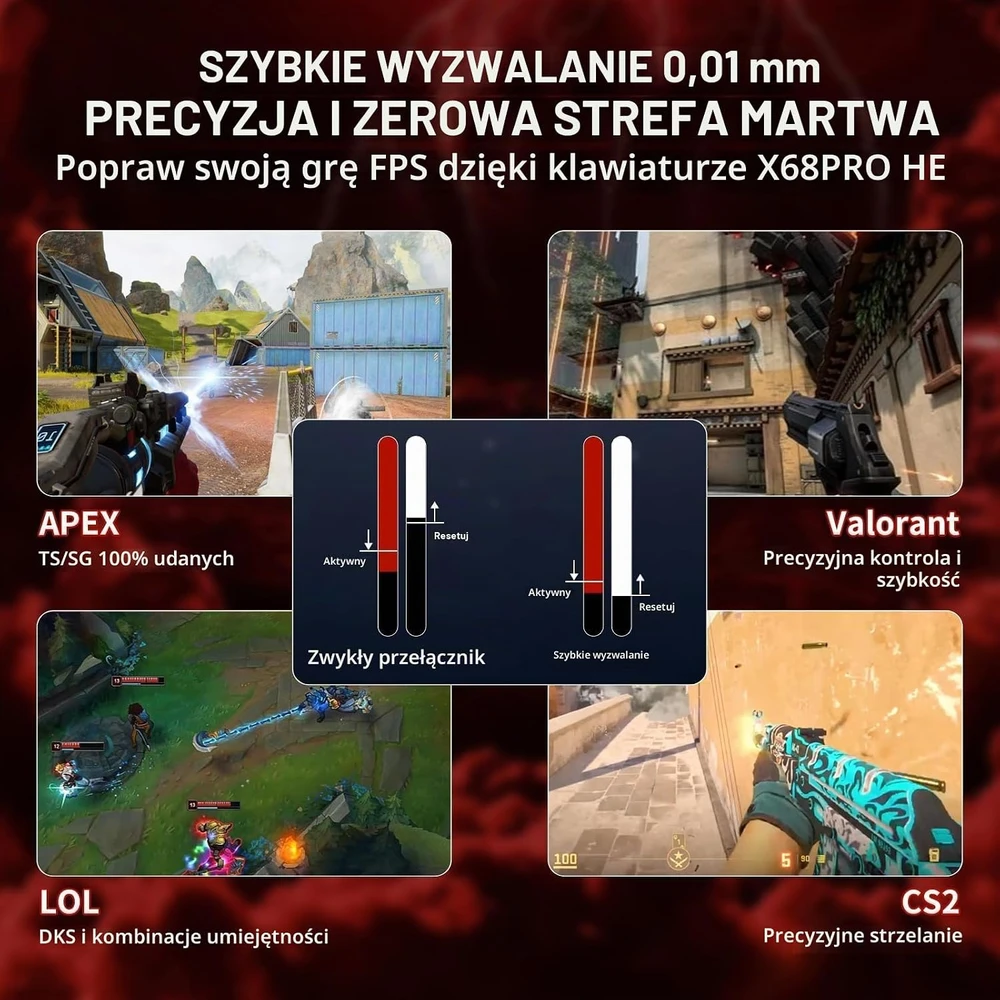 ATTACK SHARK žaidimų klaviatūra X68 PRO HE, magnetiniai jungikliai, 8000 Hz, X68HE-308