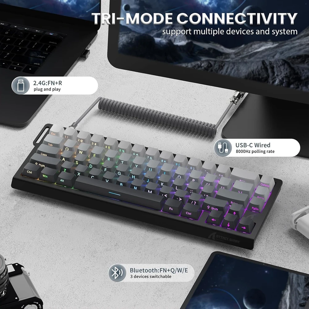ATTACK SHARK žaidimų klaviatūra X68 PRO HE su magnetiniais jungikliais, 8000 Hz, RGB