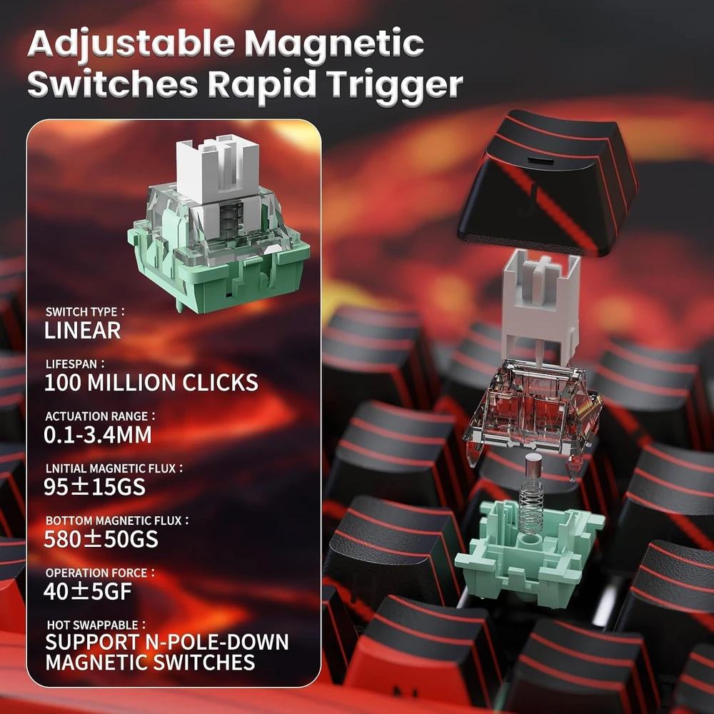 ATTACK SHARK žaidimų klaviatūra X68 PRO HE, magnetiniai jungikliai, 8000 Hz, X68HE-308