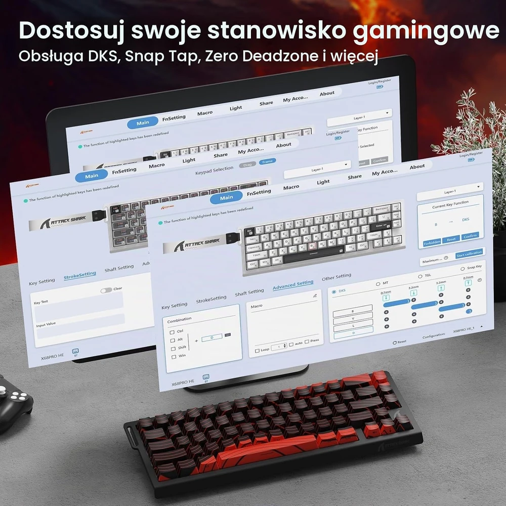 ATTACK SHARK žaidimų klaviatūra X68 PRO HE, magnetiniai jungikliai, 8000 Hz, X68HE-308