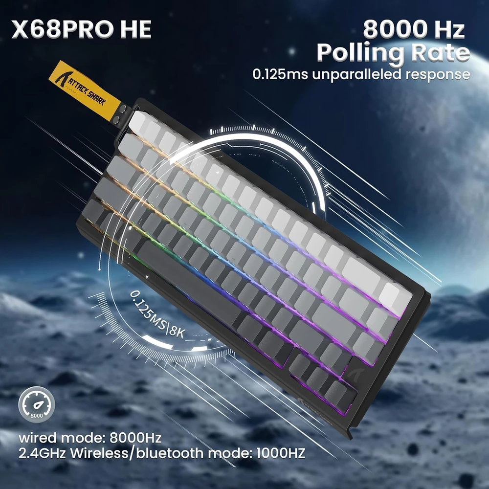 ATTACK SHARK žaidimų klaviatūra X68 PRO HE su magnetiniais jungikliais, 8000 Hz, RGB