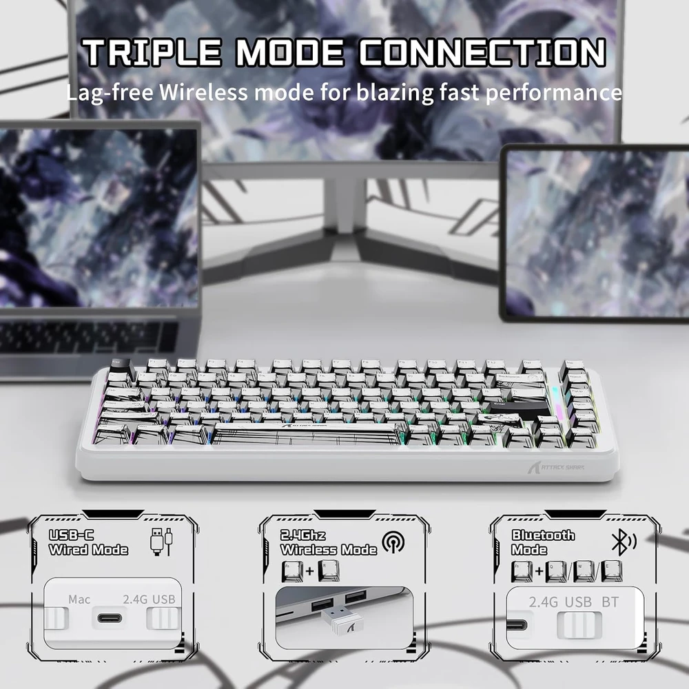 ATTACK SHARK žaidimų klaviatūra X82PRO HE, 75 %, magnetiniai jungikliai, 8000 Hz, RGB