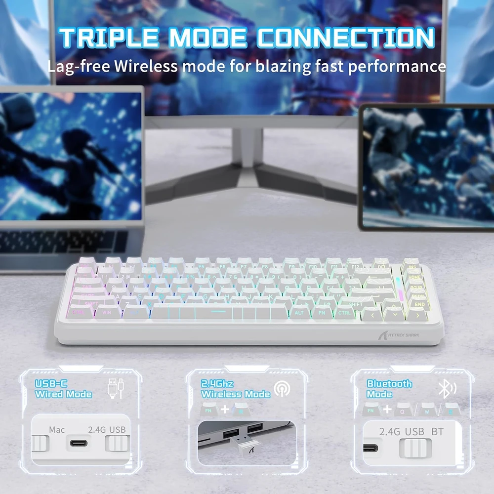 ATTACK SHARK žaidimų klaviatūra X82PRO HE, 75 %, su Hall efekto magnetiniais jungikliais