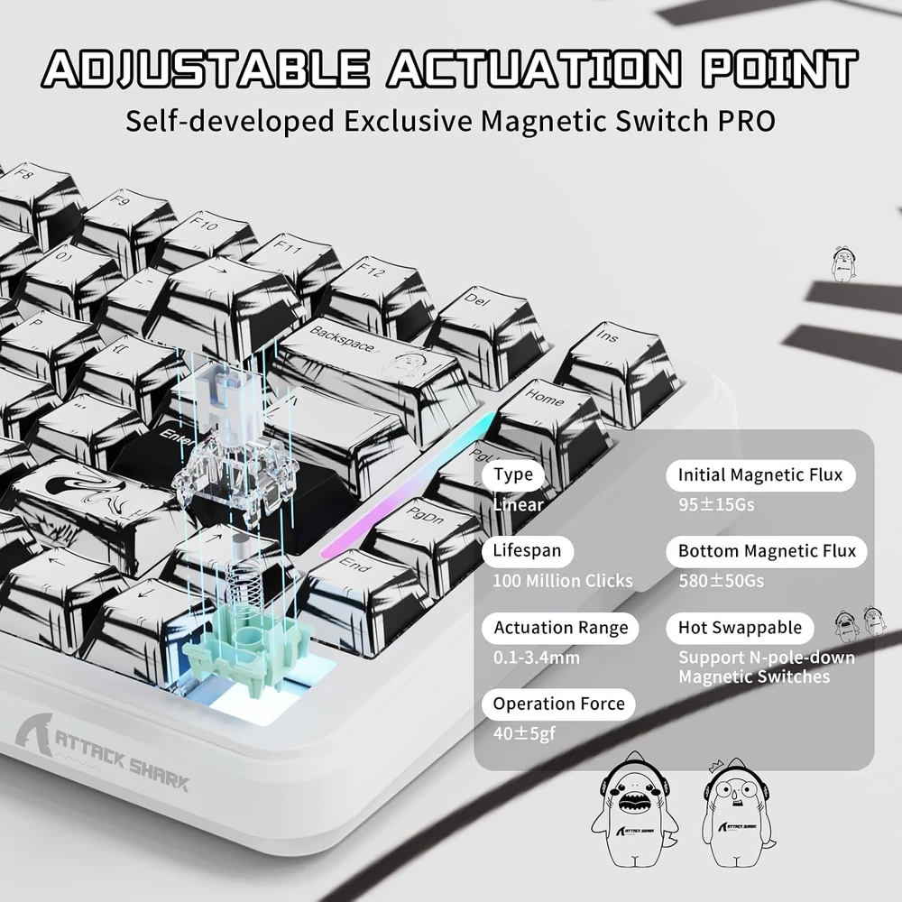ATTACK SHARK žaidimų klaviatūra X82PRO HE, 75 %, magnetiniai jungikliai, 8000 Hz, RGB