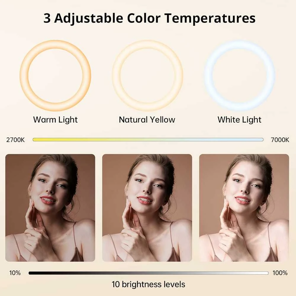 ATUMTEK 12" LED žiedinė selfie lempa su 160 cm trikoju, 3 spalvų režimai ir nuotolinio valdymo pultas