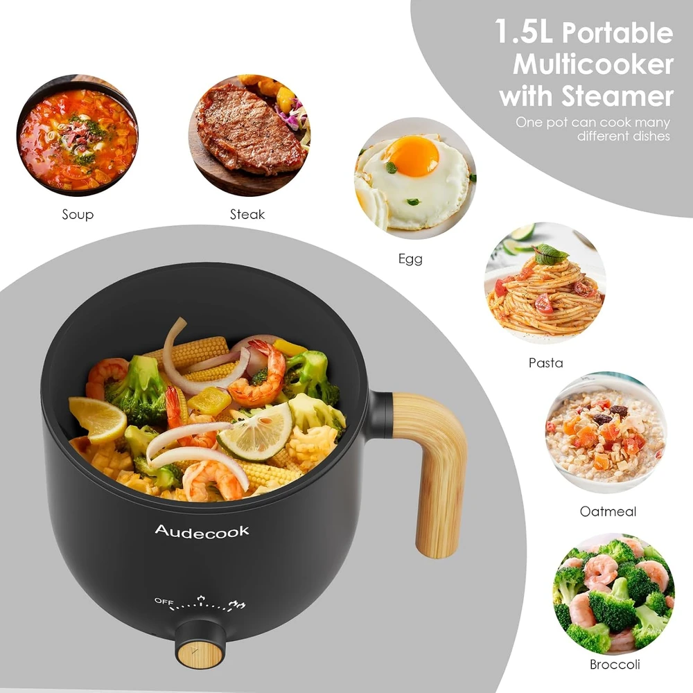 Audecook elektrinė keptuvė-puodas 1,5 l, 600 W, nelimpanti, AC800