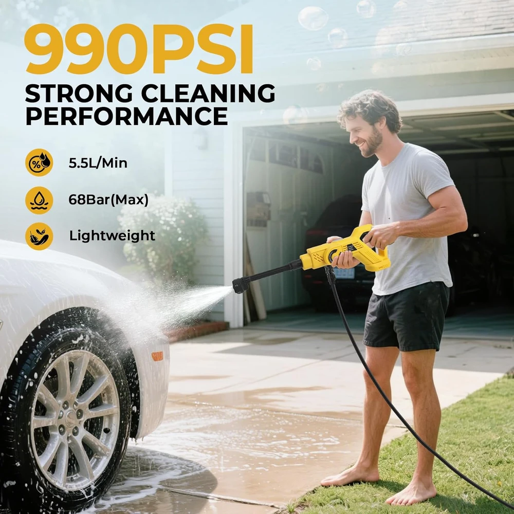 Aukšto slėgio akumuliatorinė plovimo įranga, 68 bar, 380 W, 18 V/20 V, suderinama su Dewalt