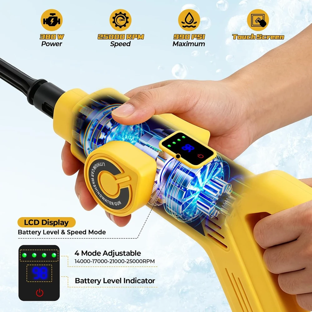 Aukšto slėgio akumuliatorinė plovimo įranga, 68 bar, 380 W, 18 V/20 V, suderinama su Dewalt