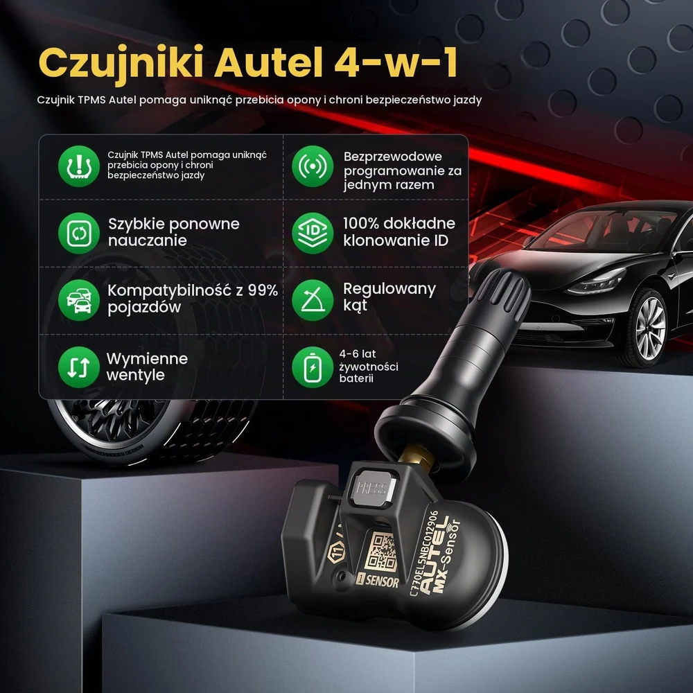 Autel TPMS padangų slėgio jutiklis, dviejų dažnių, programuojamas MX-Capteur Caoutchouc