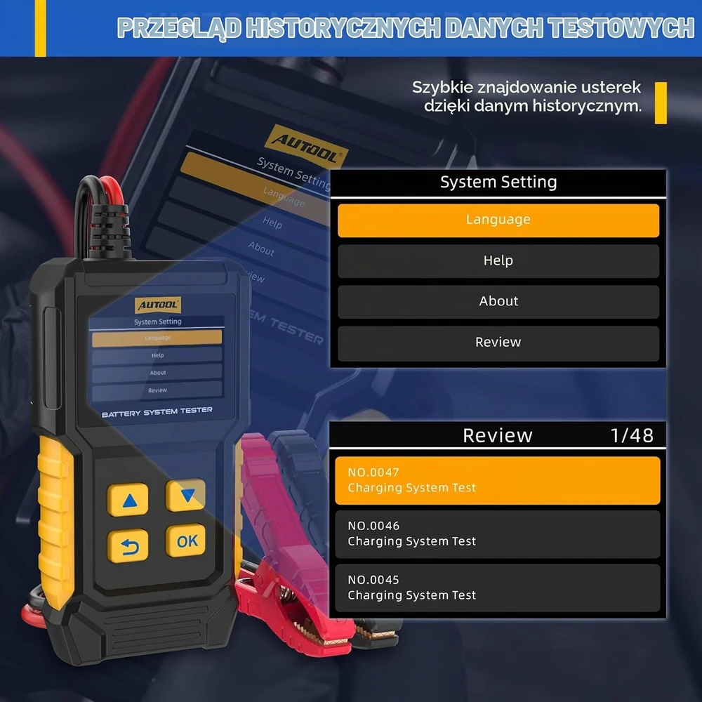 AUTOOL automobilio akumuliatoriaus testeris 12 V ir 24 V, 30–2000 CCA, BT360