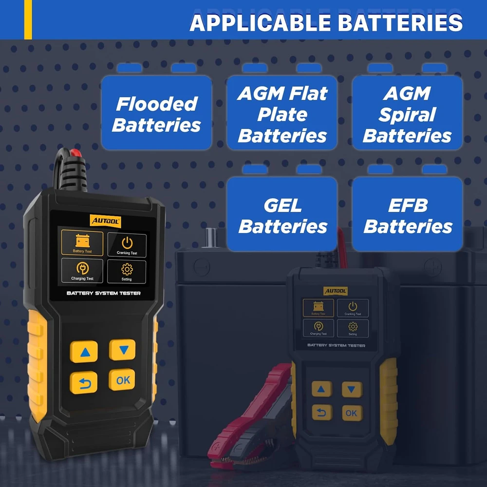 AUTOOL automobilio akumuliatoriaus testeris 12 V ir 24 V, 30–2000 CCA, BT360