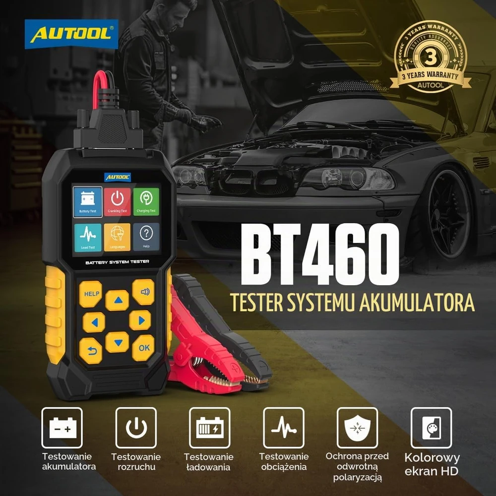 AUTOOL automobilio akumuliatoriaus testeris 12/24 V, 100–2400 CCA, BT460