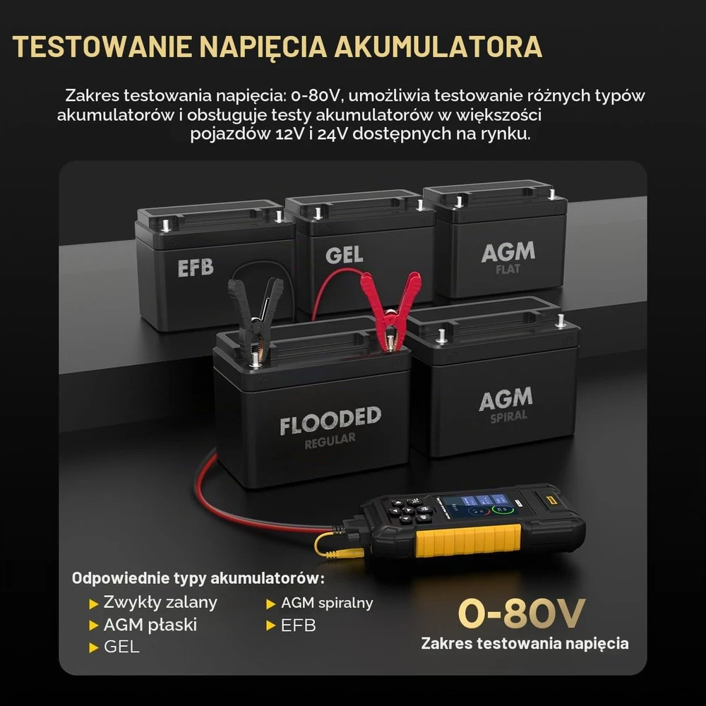 AUTOOL automobilių akumuliatorių testeris 12 V/24 V, 30–2000 CCA su spausdintuvu BT960
