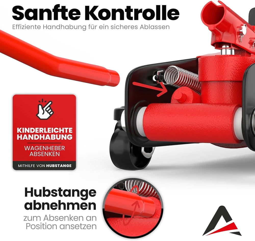 AUTORIA hidraulinis autokeltuvas 2,5 t, ekstra plonas, su transportavimo dėže ir 3 gumomis, raudonas, ATCJ2500RED