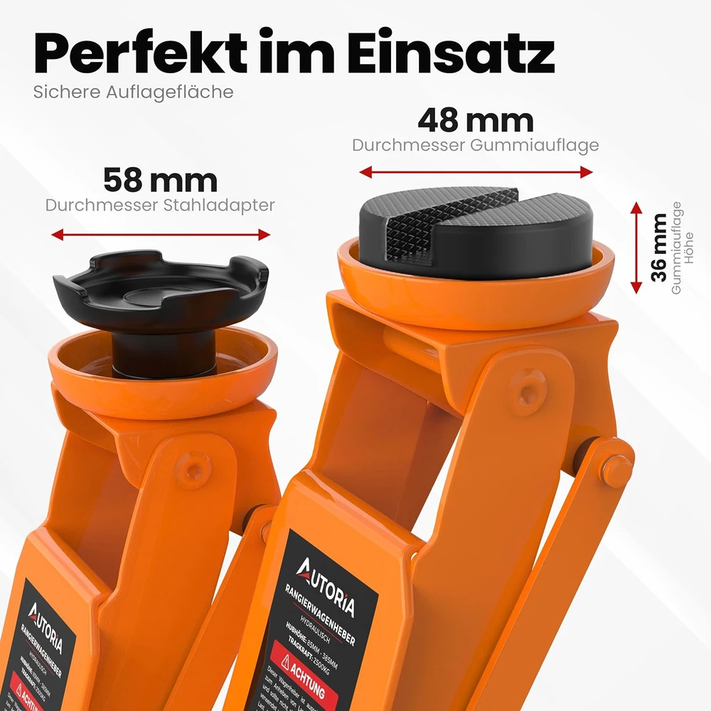 AUTORIA hidraulinis automobilinis domkratas 2,5 t, ekstra plokščias su transportavimo lagaminu, 85–385 mm