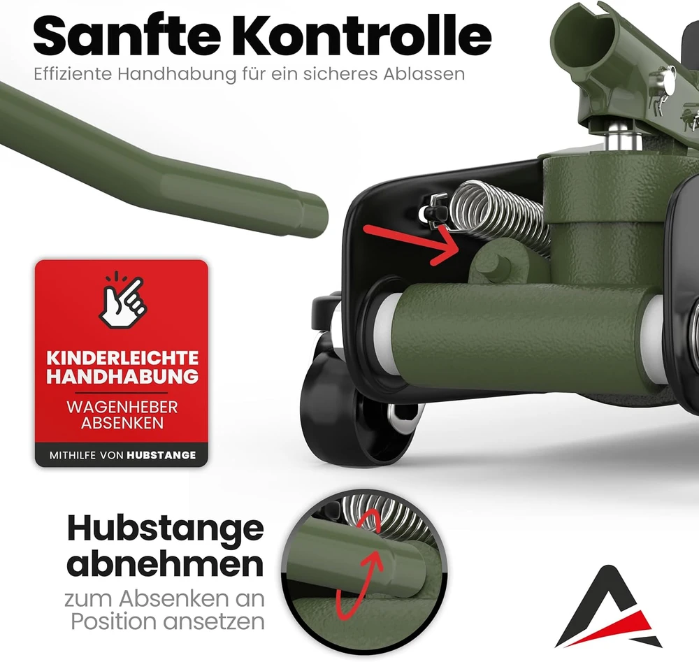 AUTORIA hidraulinis automobilinis domkratas, 2,5 t, itin žemas, 85–385 mm, ATCJ2500GREEN