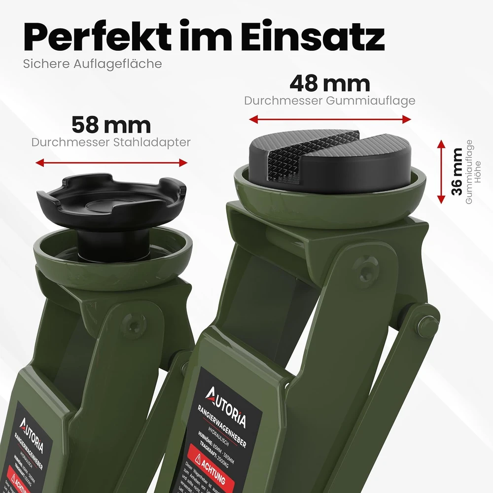AUTORIA hidraulinis automobilinis domkratas, 2,5 t, itin žemas, 85–385 mm, ATCJ2500GREEN