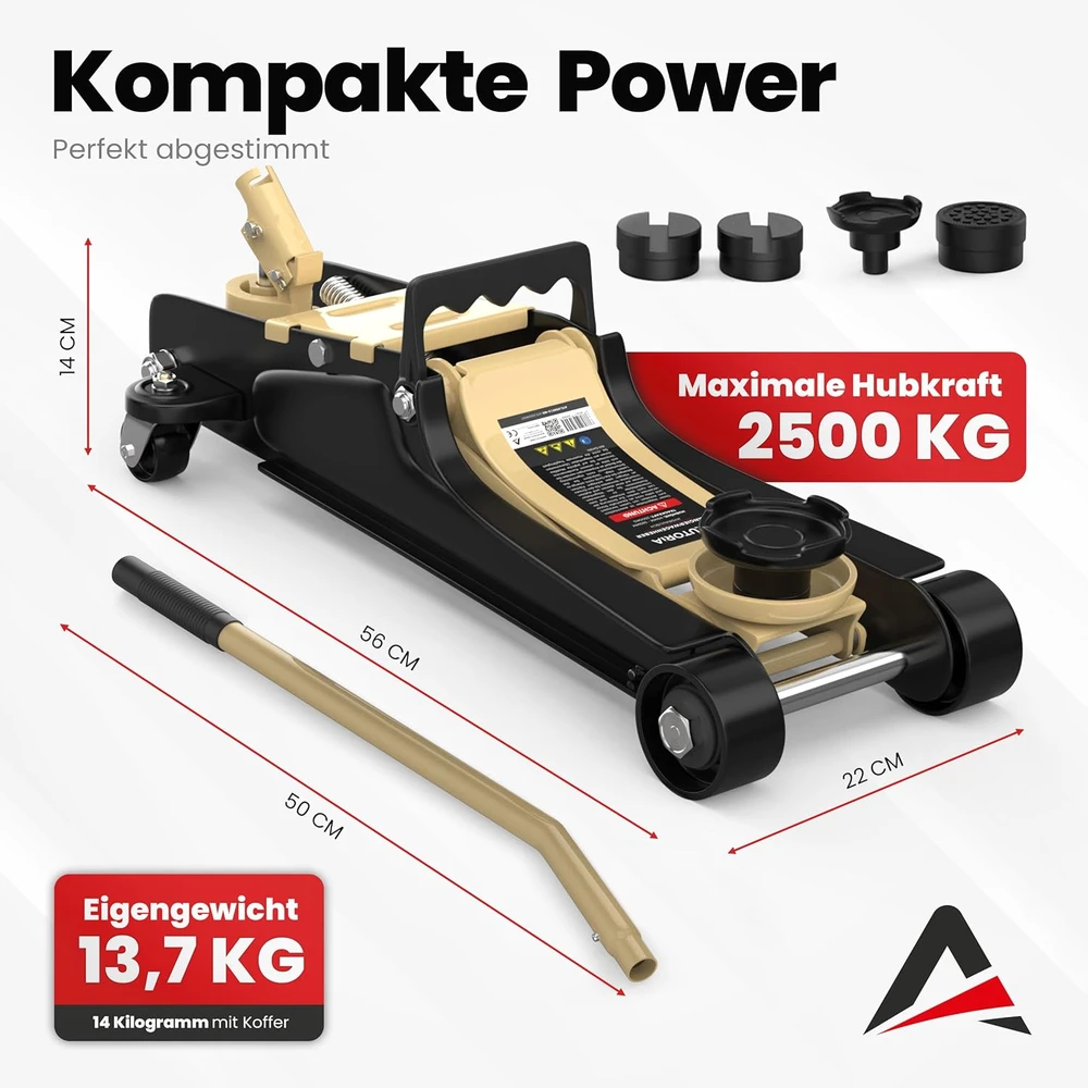 AUTORIA hidraulinis automobilinis domkratas 2,5 t, ekstra plokščias, su transportavimo dėklu, ATCJ2500