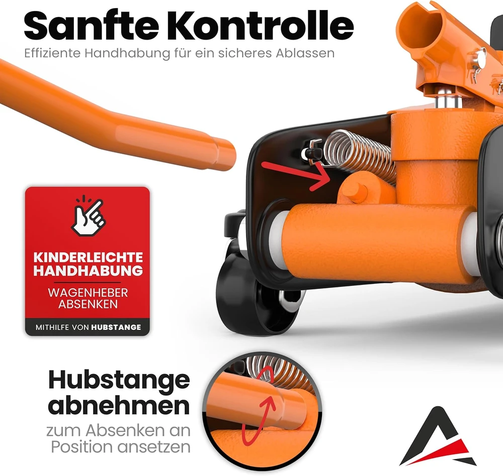 AUTORIA hidraulinis automobilinis domkratas 2,5 t, ekstra plokščias su transportavimo lagaminu, 85–385 mm
