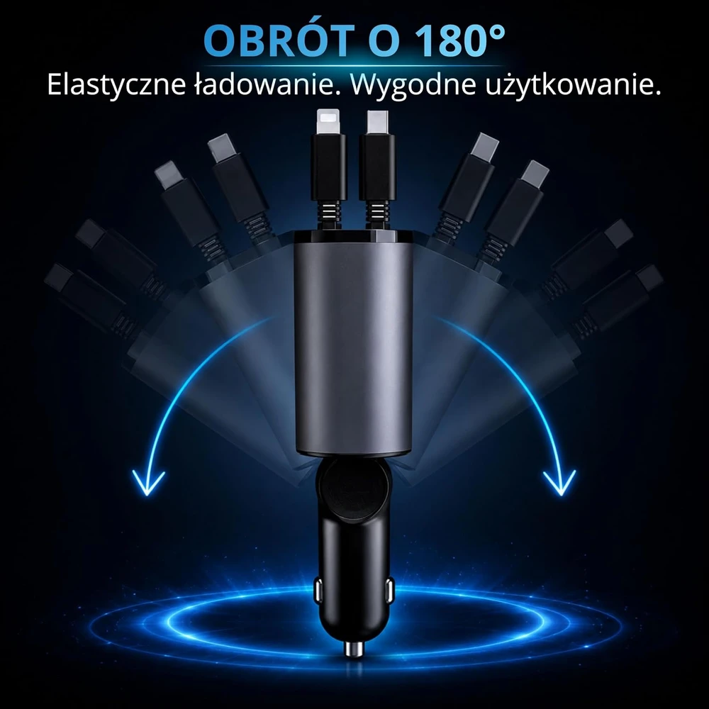 AutoSky automobilinis įkroviklis 4 viename su USB-C ir Lightning, 100 W, ARCC-101