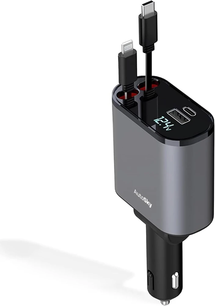 AutoSky automobilinis įkroviklis 4 viename su USB-C ir Lightning, 100 W, ARCC-101