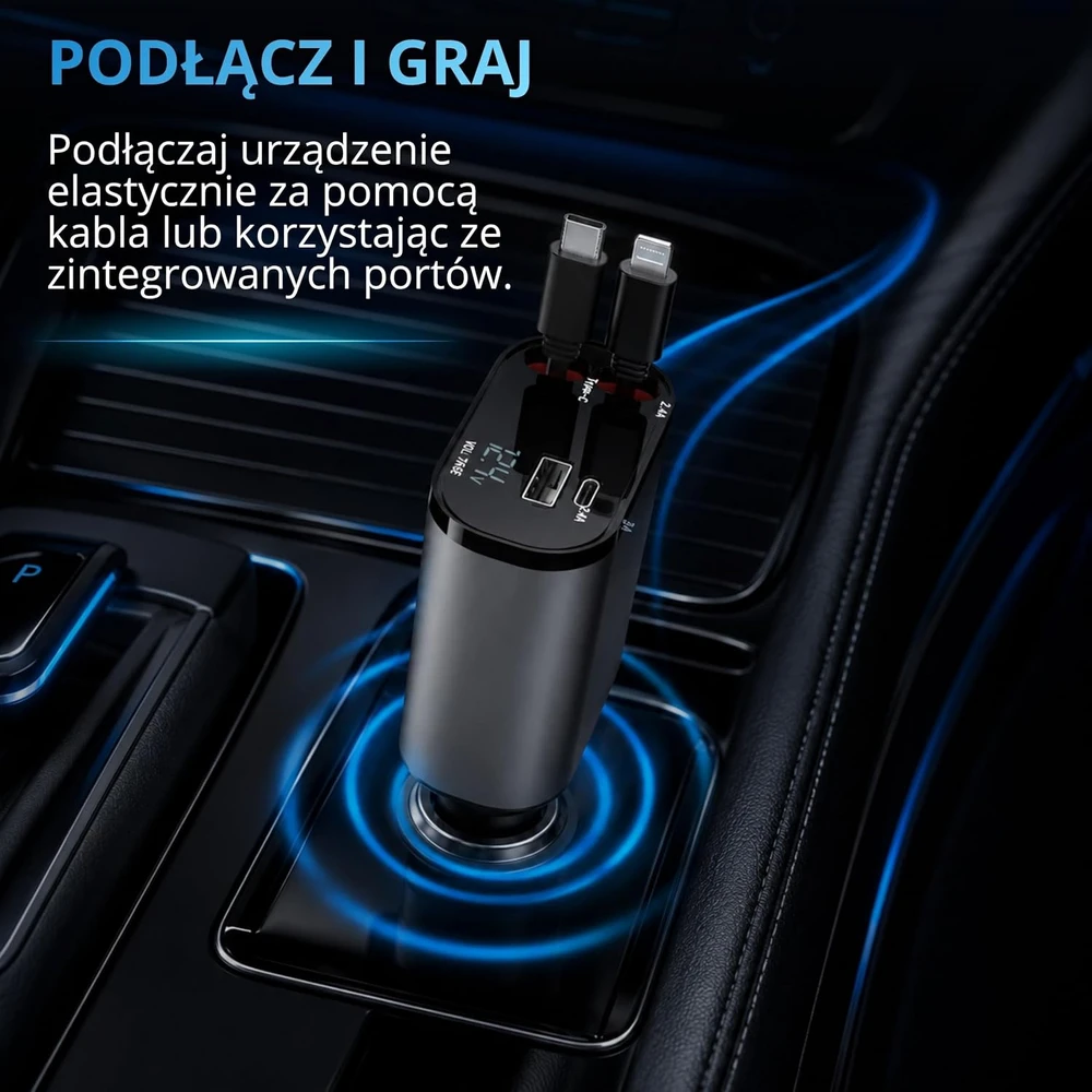 AutoSky automobilinis įkroviklis 4 viename su USB-C ir Lightning, 100 W, ARCC-101