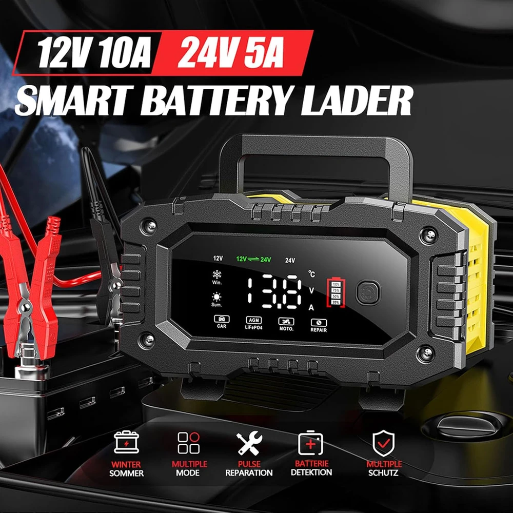 AUTOWHD automatinis automobilio akumuliatorių įkroviklis 12 V/24 V 10 A LiFePO4