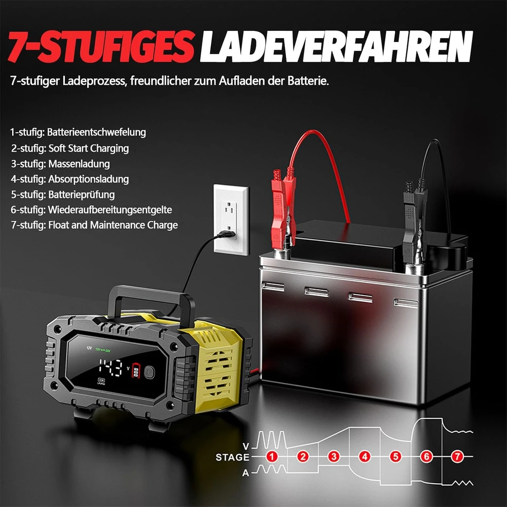AUTOWHD automatinis automobilio akumuliatorių įkroviklis 12 V/24 V 10 A LiFePO4