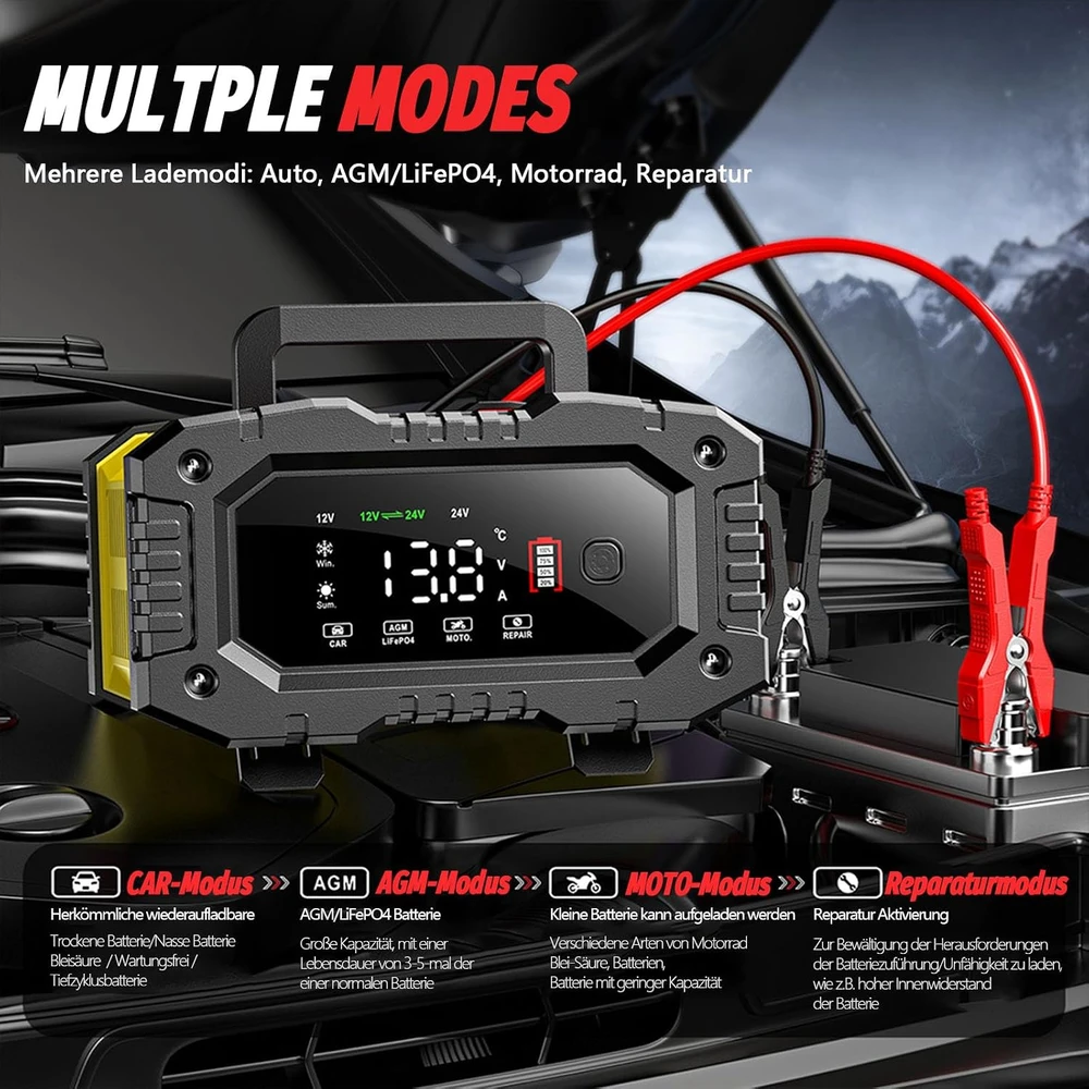 AUTOWHD automatinis automobilio akumuliatorių įkroviklis 12 V/24 V 10 A LiFePO4