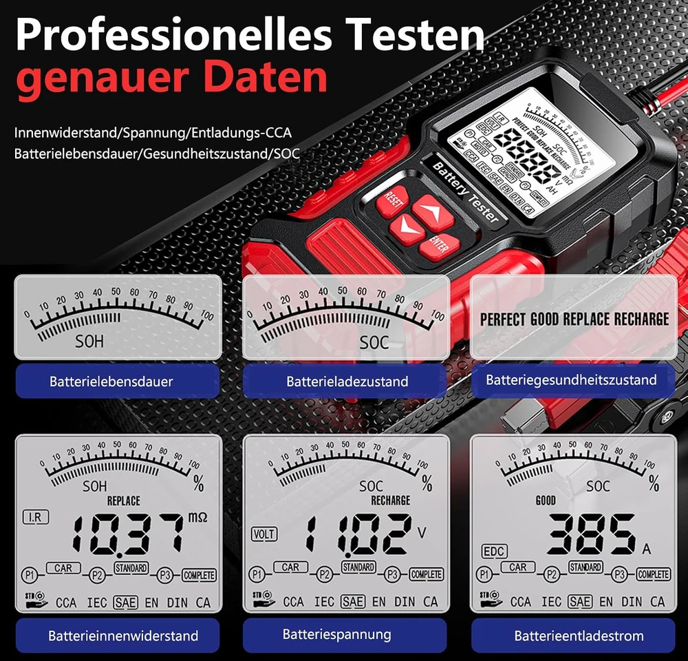 AUTOWHD automobilio akumuliatoriaus testeris 12–24 V, 3–200 Ah, 100–2000 CCA, FBT-300