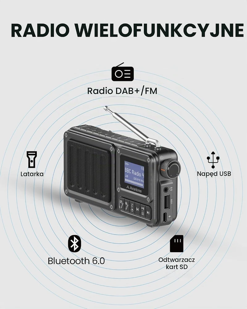 Avantree nešiojamasis DAB+/FM radijas, Bluetooth 6.0, 5 W