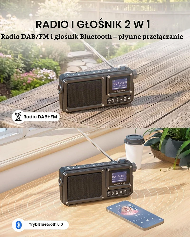 Avantree nešiojamasis DAB+/FM radijas, Bluetooth 6.0, 5 W