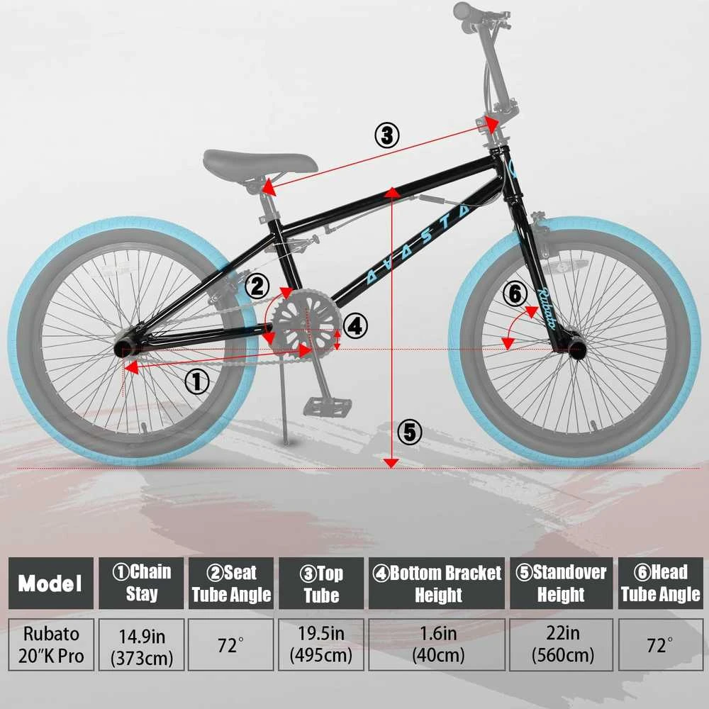 AVASTA BMX dviratis Rubato 20 K Pro vaikams ir jaunimui, 20 colių ratai, plieno rėmas