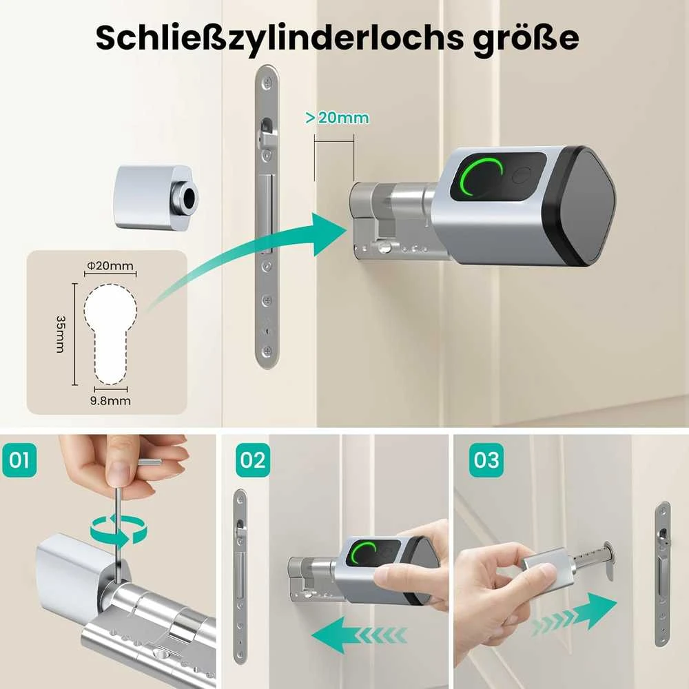 AVATTO išmanusis durų užraktas su pirštų atspaudų skaitytuvu, slaptažodžiu ir IC kortele, Bluetooth, reguliuojama spyna 60-90 mm, SDL-V1-S60