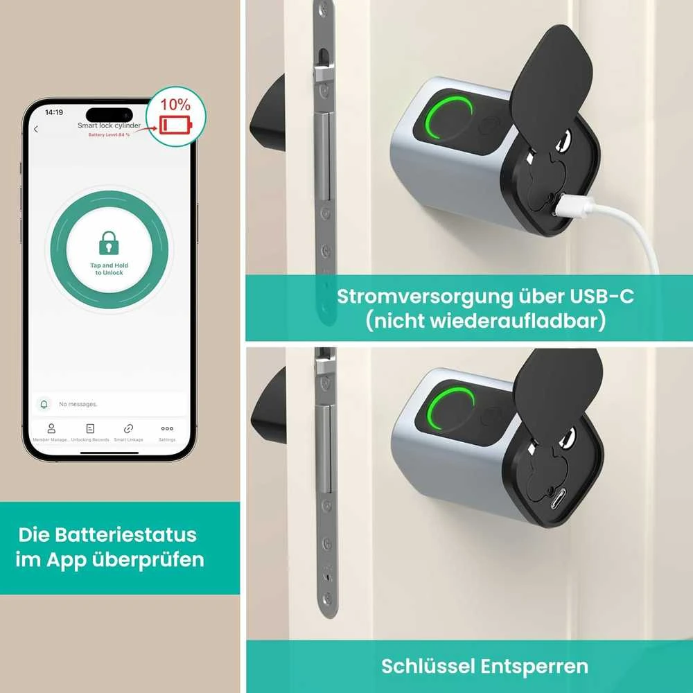 AVATTO išmanusis durų užraktas su pirštų atspaudų skaitytuvu, slaptažodžiu ir IC kortele, Bluetooth, reguliuojama spyna 60-90 mm, SDL-V1-S60