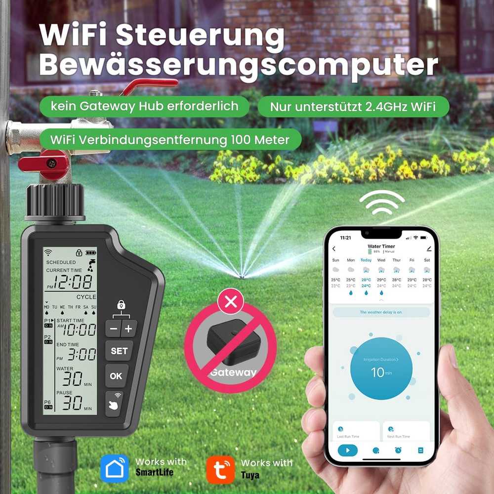 Išmanusis „Wi-Fi“ drėkinimo valdiklis su dideliu LCD ekranu „Avatto SWT60-EU“