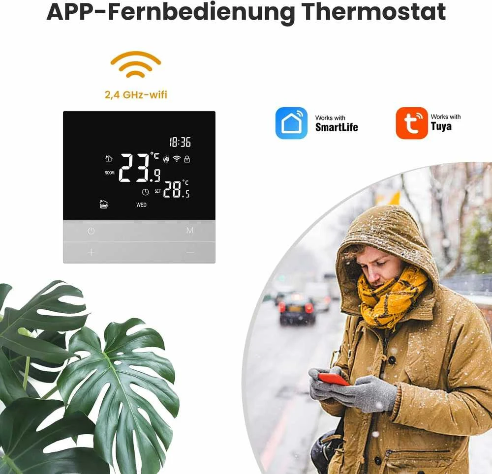 AVATTO išmanusis termostatas elektriniam grindų šildymui, Wi-Fi, programuojamas, LCD, 16 A, WT300-16 A
