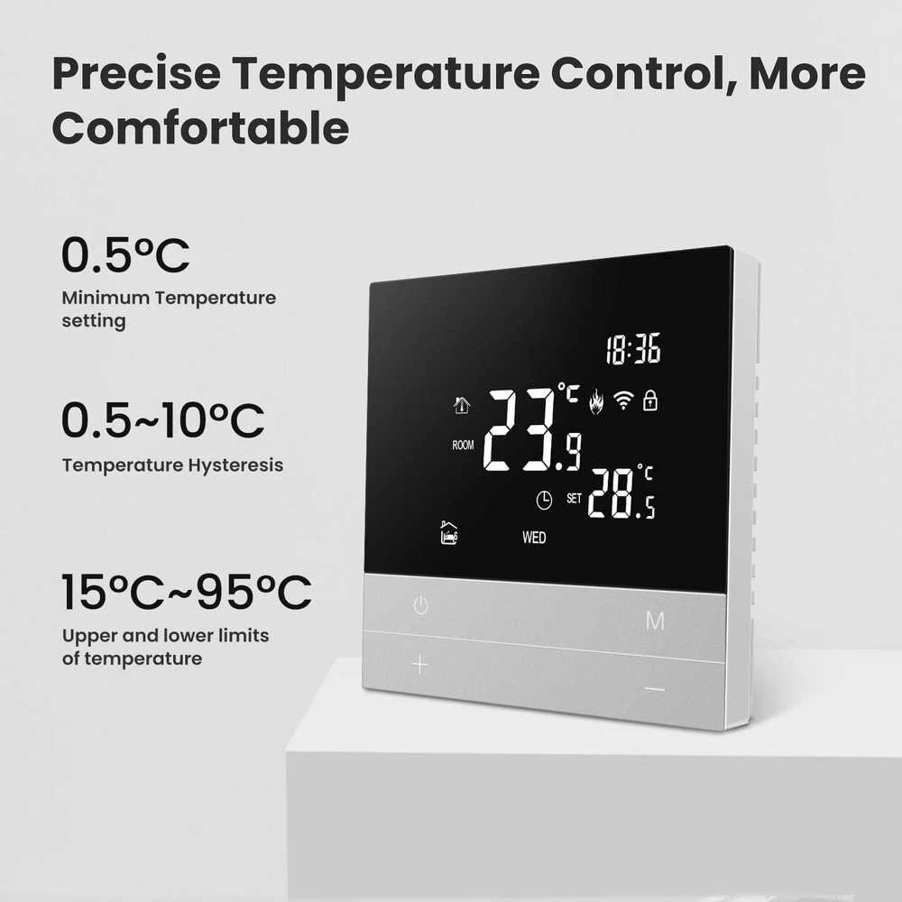 AVATTO išmanusis termostatas elektriniam grindų šildymui, Wi-Fi, programuojamas, LCD, 16 A, WT300-16 A