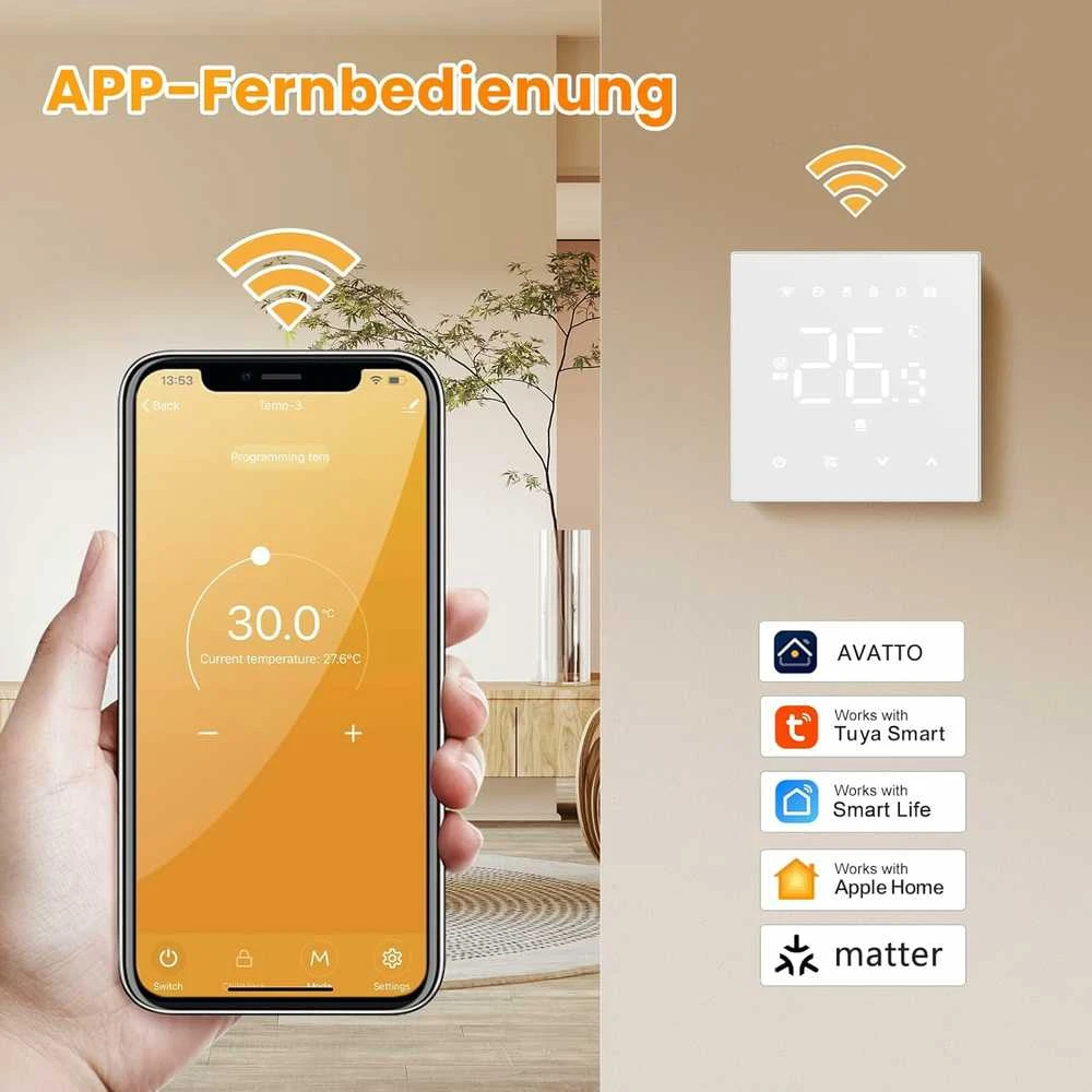 Išmanusis termostatas su WiFi Avatto WT20R-WH-3A-W-WiFi