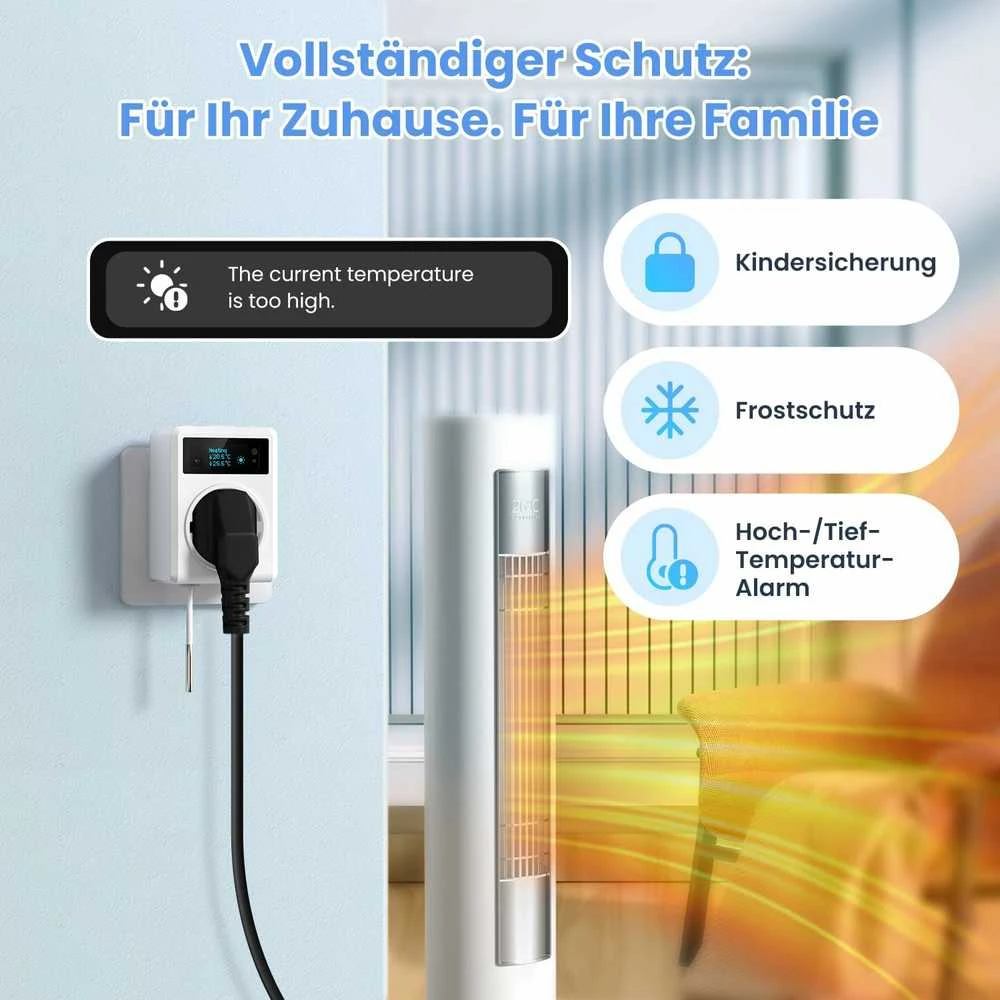 AVATTO išmanusis termostatinis elektros lizdas su Wi-Fi, temperatūros valdymas, 3860 W, suderinamas su Alexa, Google Assistant, baltas, WT580-EU