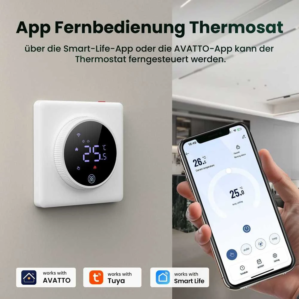 Išmanusis termostatas Avatto WT410-16A-W elektrinis šildymas 16A WiFi