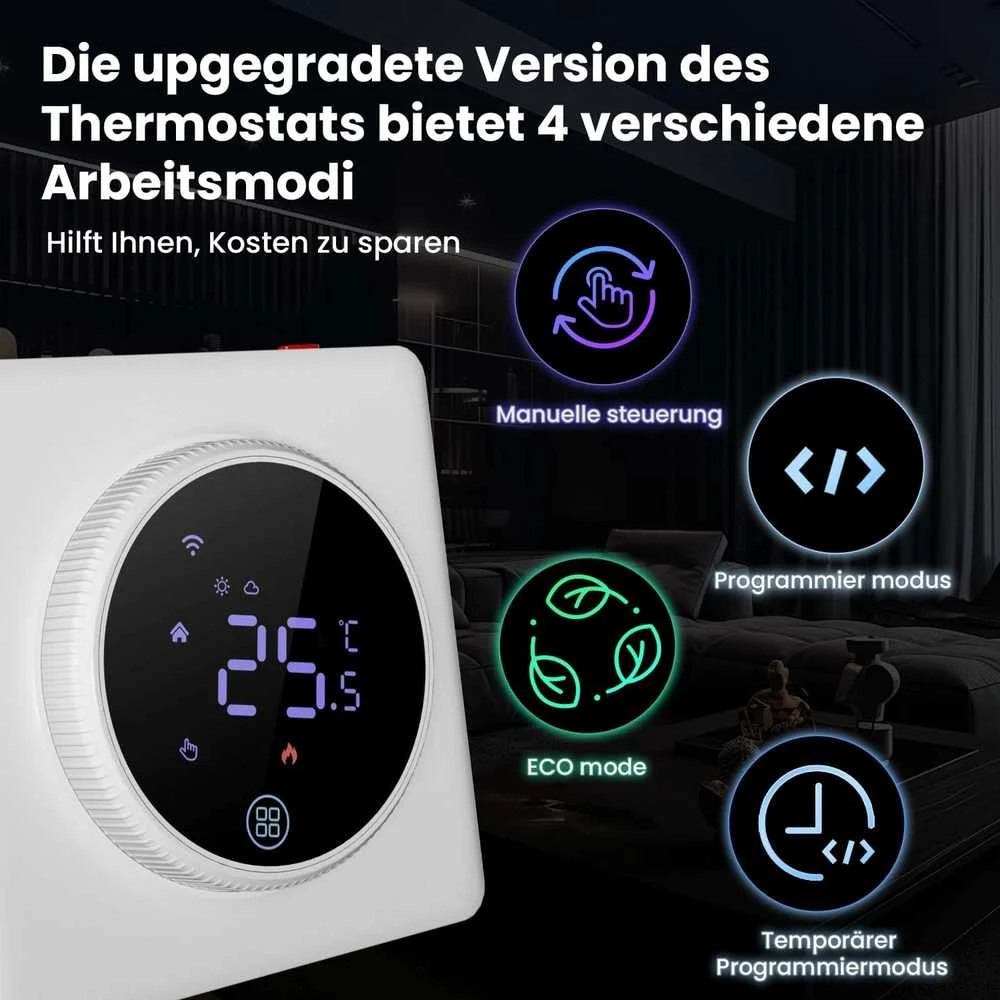 Išmanusis termostatas Avatto WT410-16A-W elektrinis šildymas 16A WiFi