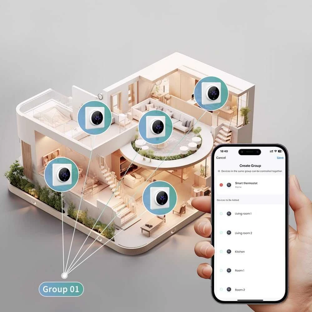Išmanusis termostatas Avatto WT410-16A-W elektrinis šildymas 16A WiFi