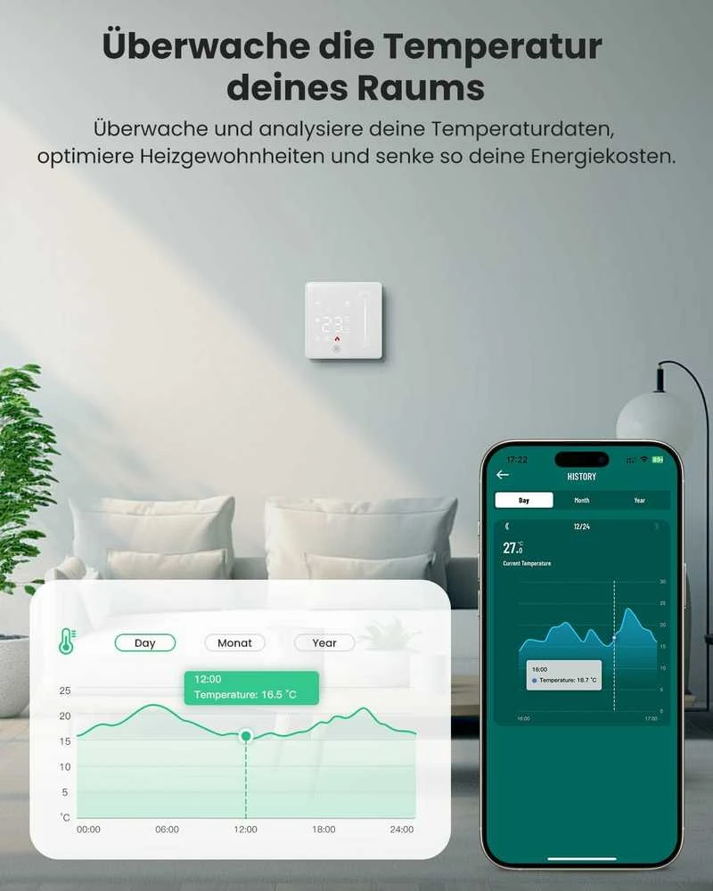 AVATTO išmanusis Wi-Fi termostatas grindų šildymui, programuojamas, Alexa, Google Home valdymas, WT420-3 A