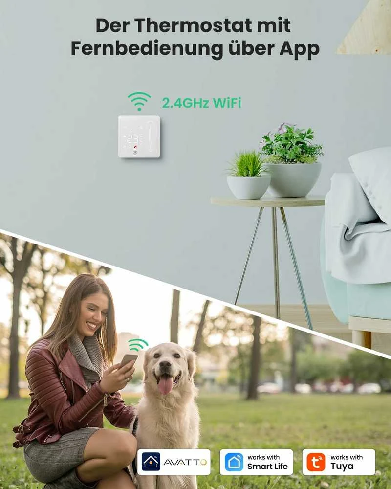 AVATTO išmanusis Wi-Fi termostatas grindų šildymui, programuojamas, Alexa, Google Home valdymas, WT420-3 A