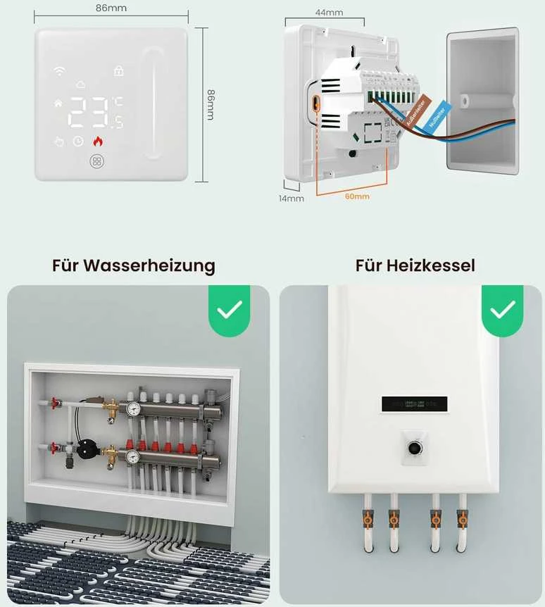 AVATTO išmanusis Wi-Fi termostatas grindų šildymui, programuojamas, Alexa, Google Home valdymas, WT420-3 A