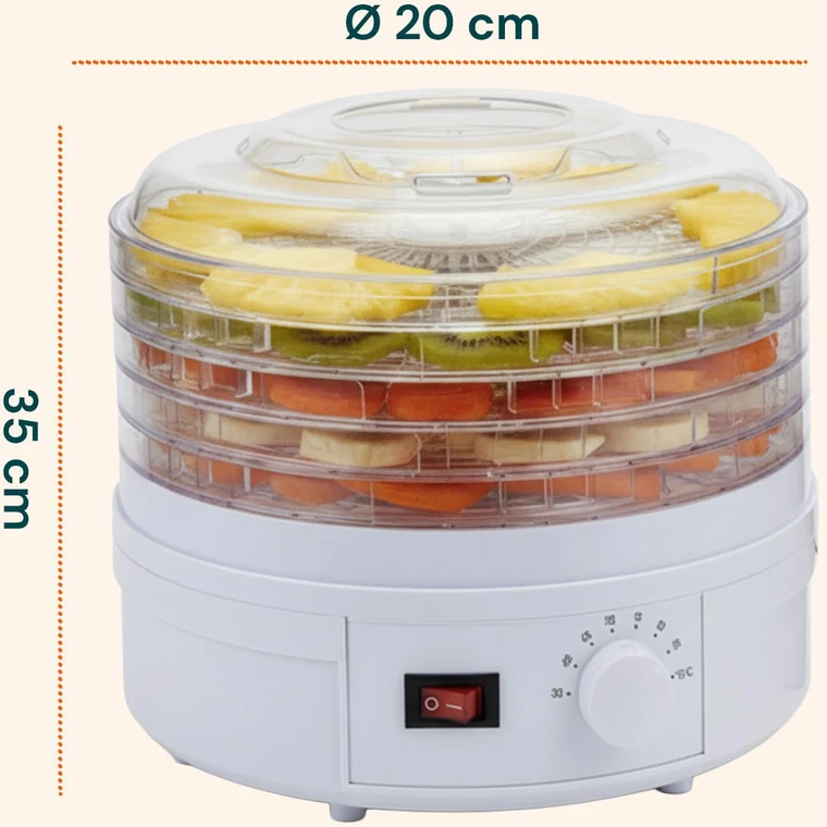 Avilia maisto džiovyklė su 5 padėklais, reguliuojama 35–70 °C temperatūra, plastikinė