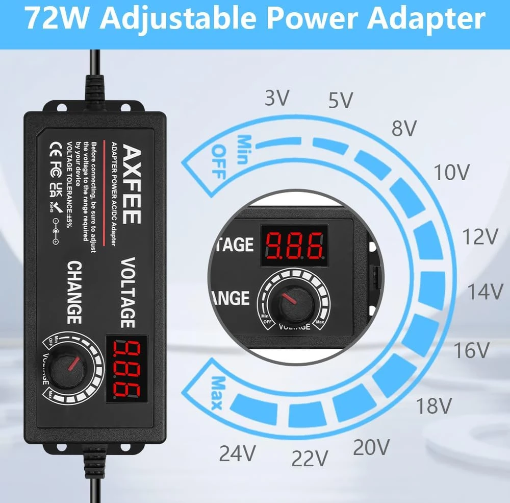 AXFEE universalus reguliuojamas maitinimo adapteris 3–24 V 3 A 72 W Q1-4039877